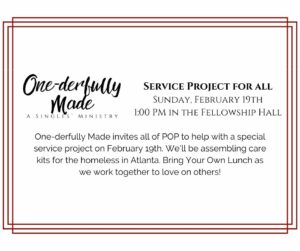 Service Project: Care Kits for Atlanta Homeless @ Fellowship Hall